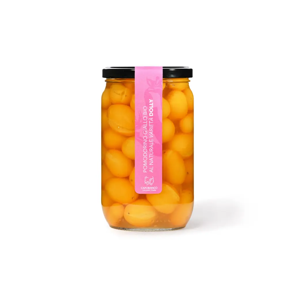 Ekologiški geltonieji pomidorai vandenyje su druska, 720g