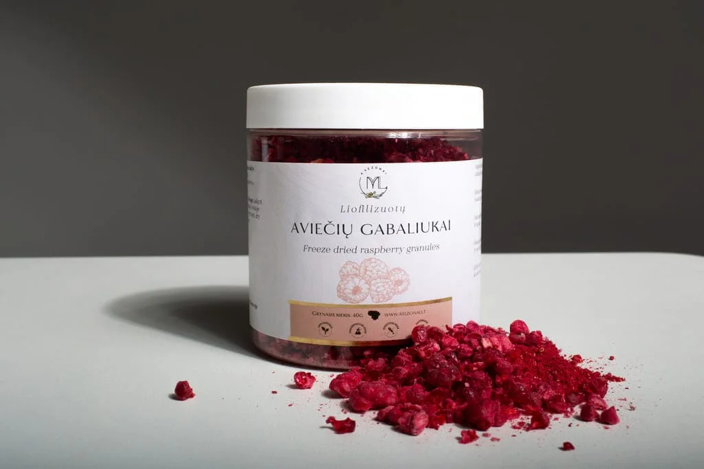 Liofilizuotų aviečių gabaliukai, 40g (250ml)