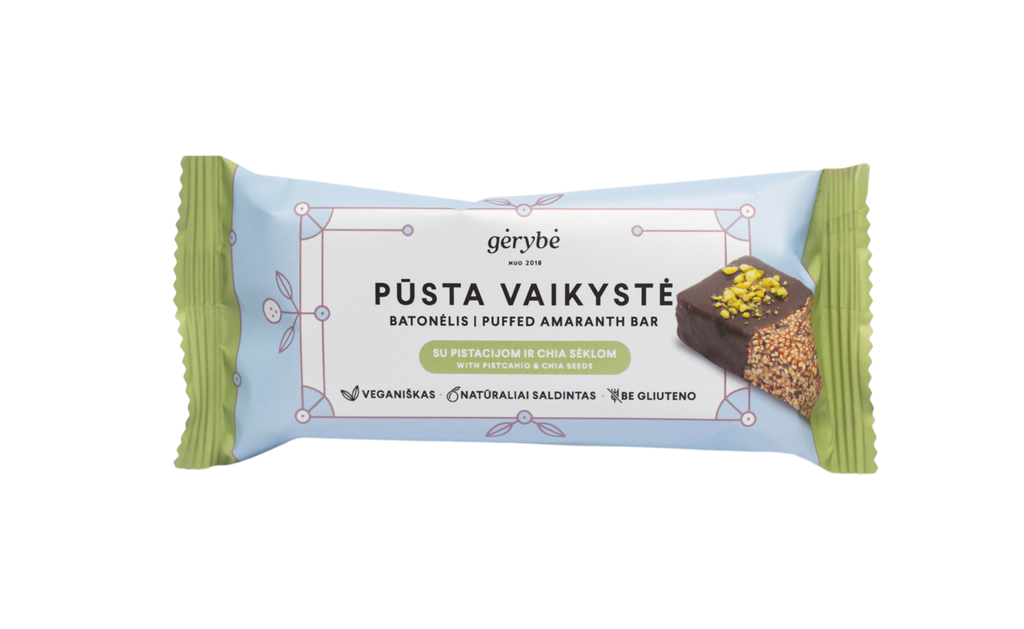 "PŪSTA VAIKYSTĖ" batonėliai - pistacijos ir chia sėklos, 40g