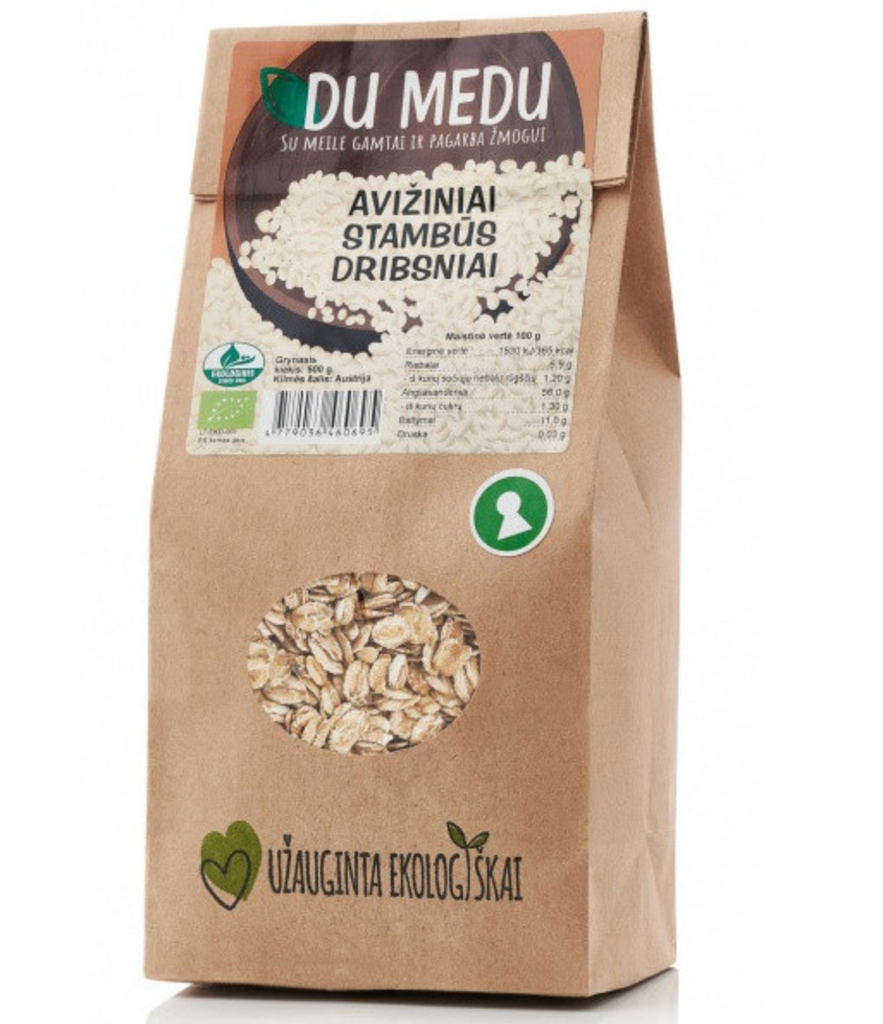 Ekologiški Avižiniai Stambūs Dribsniai (BE GLITIMO) 500g