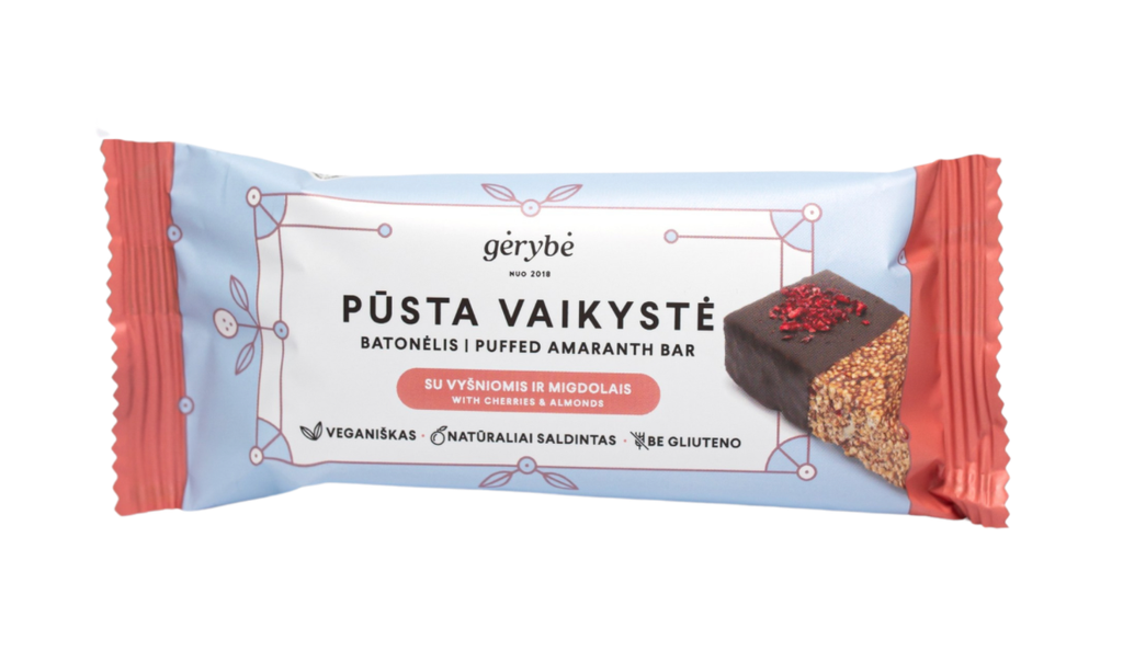 "PŪSTA VAIKYSTĖ" BATONĖLIS - VYŠNIOS IR MIGDOLAI (40G)